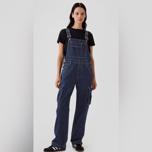 GAP Denim - Gap Dark Wash Relaxed Fit Cargo Oversized Overalls Jumpsuit NWOT Large